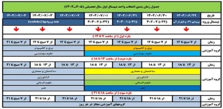 جدول زمان‌بندی انتخاب واحد نیم‌سال اول سال تحصیلی ۱۴۰5 - ۱۴۰4 (مهر ۱۴۰4)
