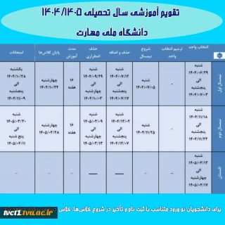اصلاح تقویم آموزشی نیم سال دوم سال تحصیلی ۱۴۰۴/۱۴۰۵ (بهمن _ ۰۴۲) دانشگاه‌ ملی مهارت 